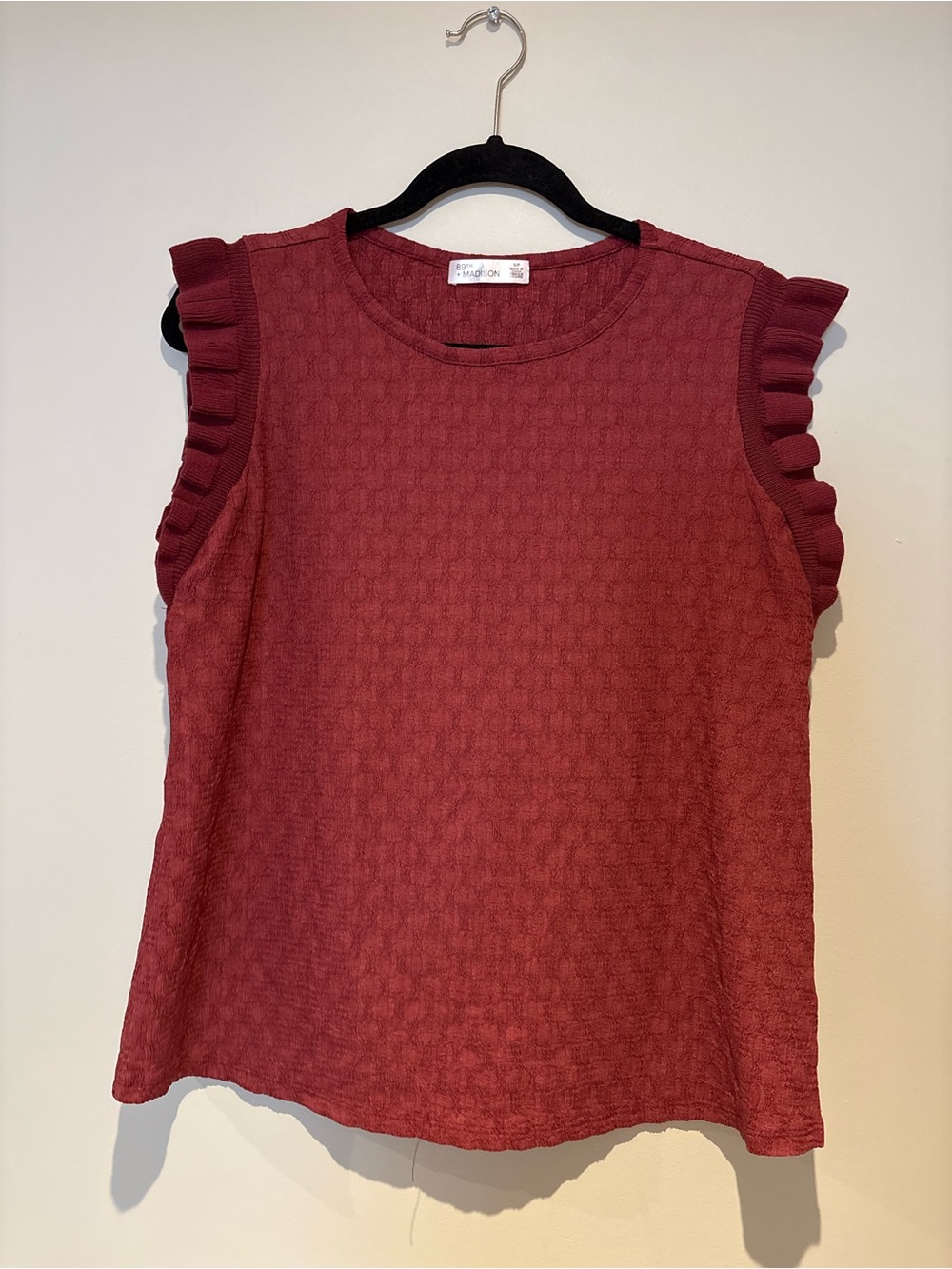 89th & Madison Sleeveless Ruffle-Trim Knit Top - Wine